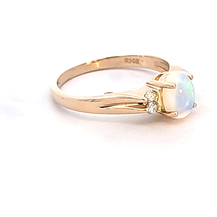 14KY Oval Opal and Diamond Ring