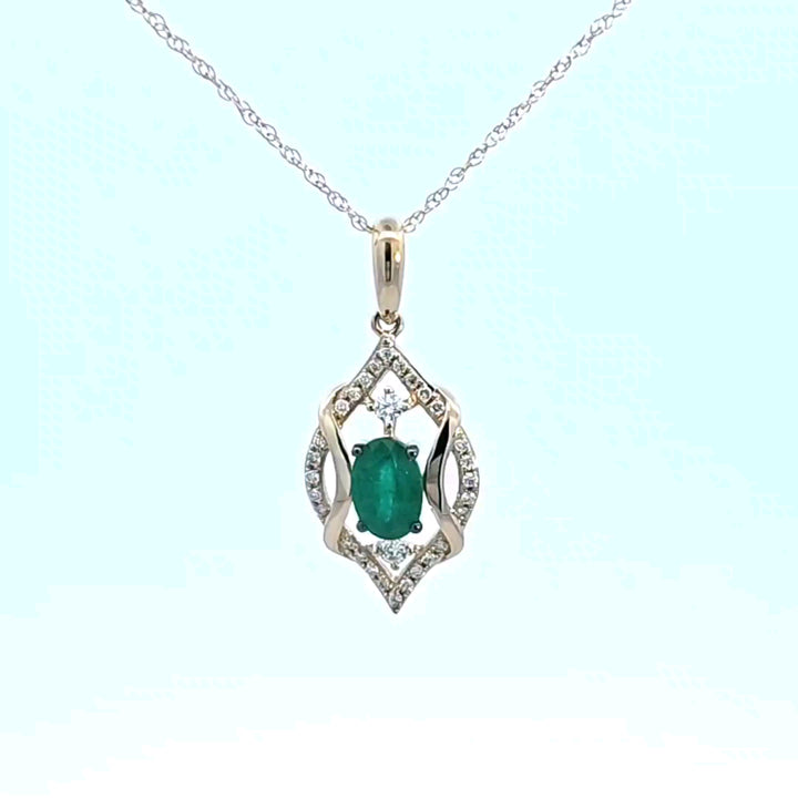 14KY Emerald and Diamond Pendant
