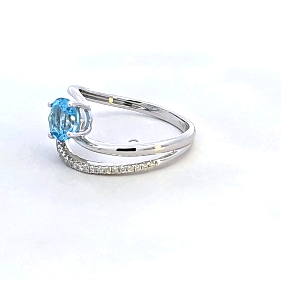 14KW Blue Topaz and Diamond Ring