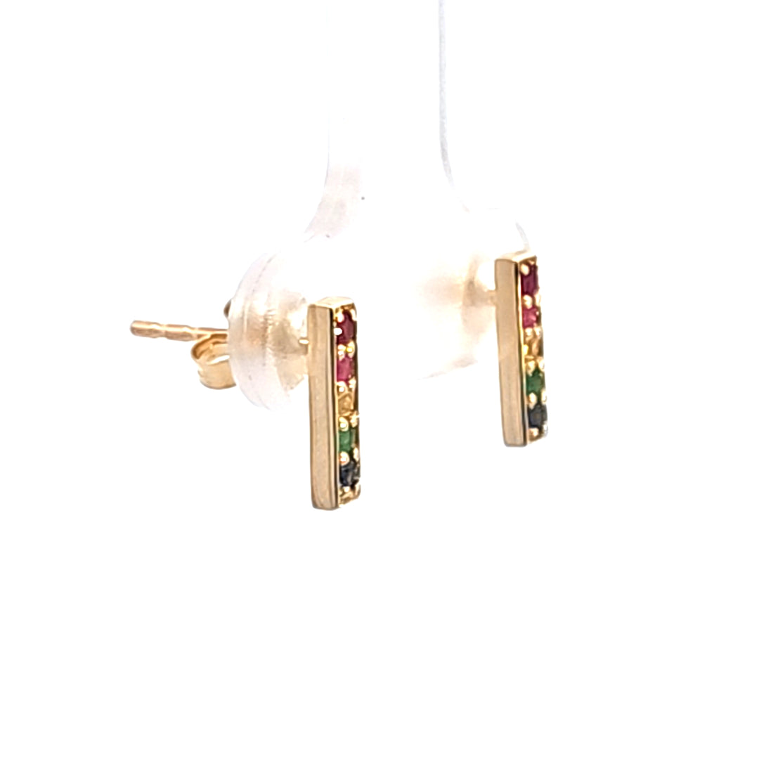14KY Multicolored Sapphire Bar Earrings