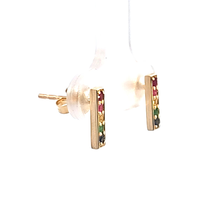 14KY Multicolored Sapphire Bar Earrings