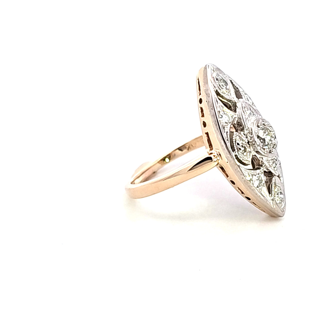 14KTT Diamond Openwork Estate Ring