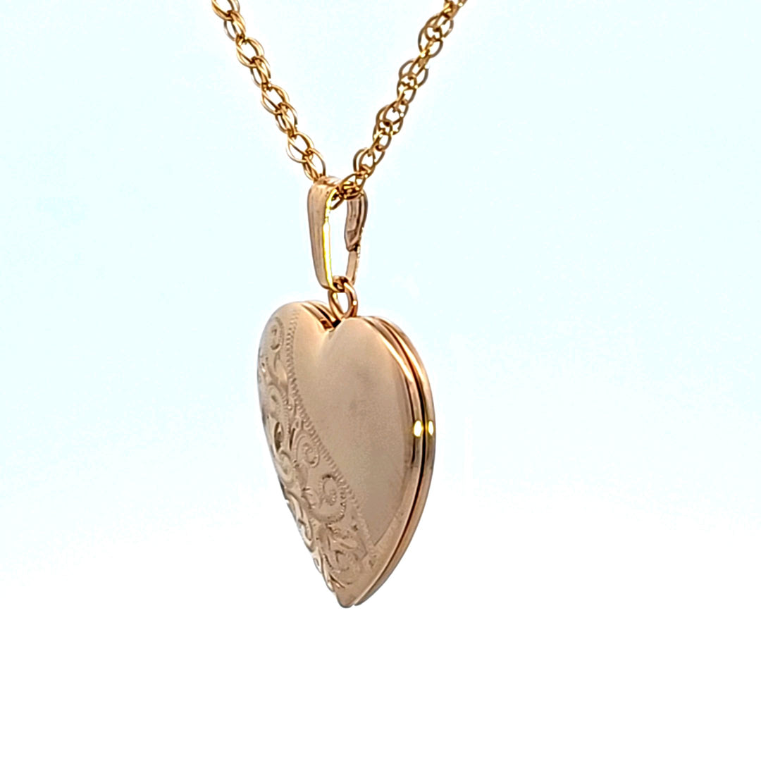 14KY Gold Filled Engraved Heart Locket