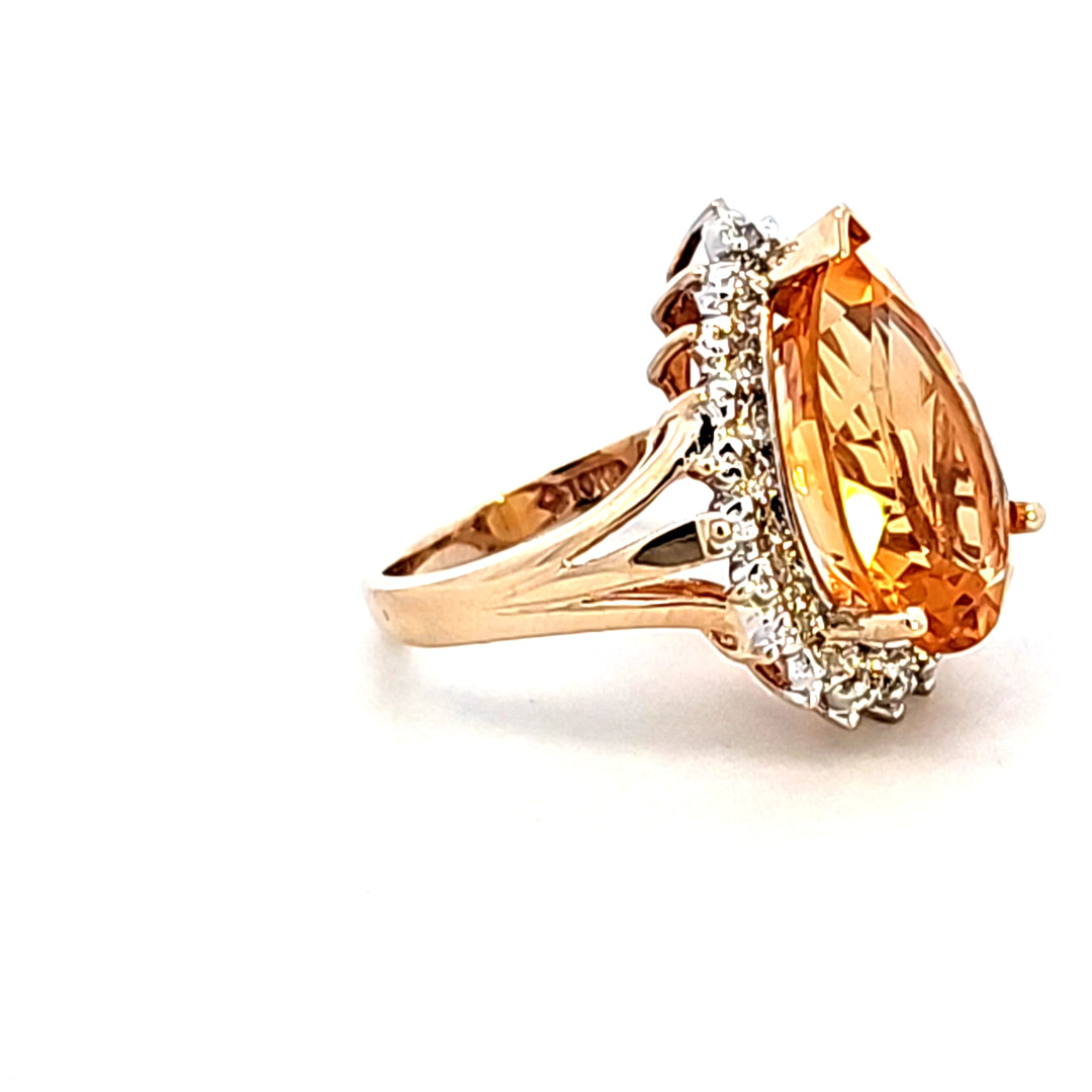 10KY Pear Citrine and Diamond Estate Ring