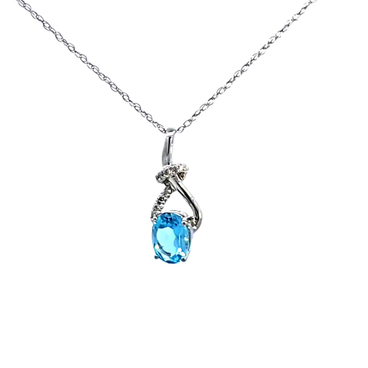 14KW Blue Topaz and Diamond Pendant