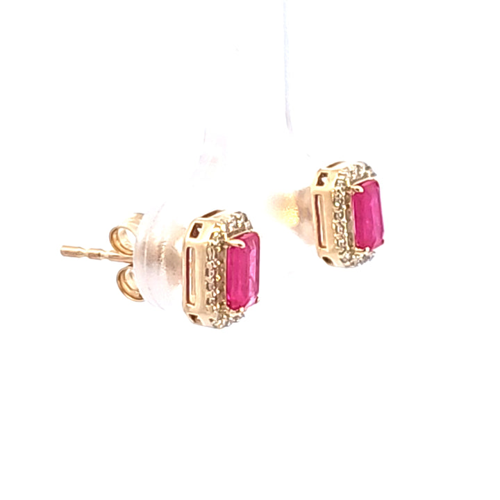 14KY Emerald Ruby and Diamond Halo Earrings