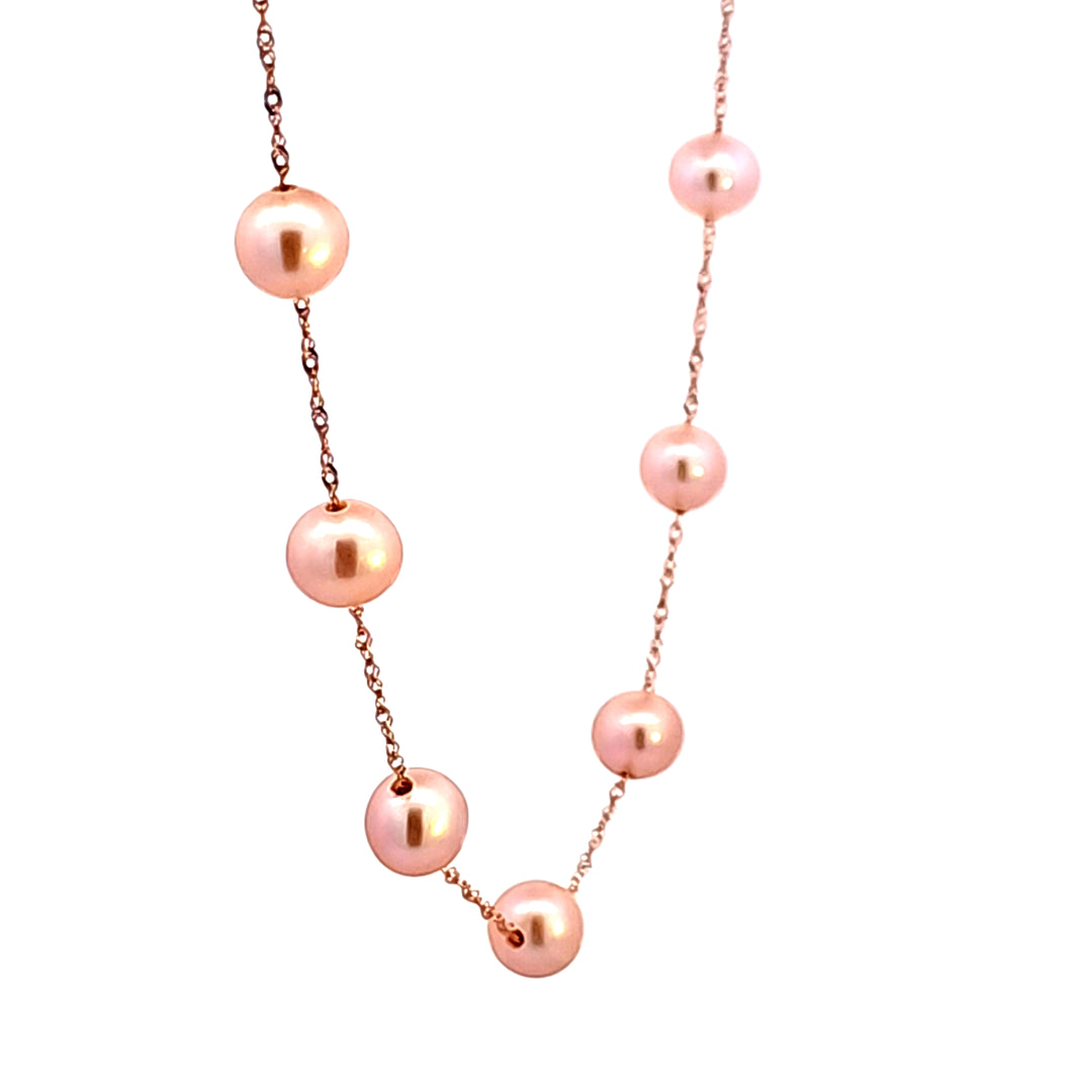 14KR Pink Freshwater Potato Pearls 18" Tin Cup Necklace