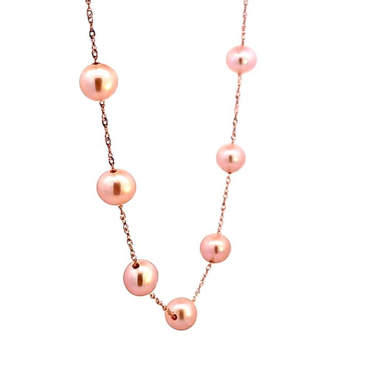 14KR Pink Freshwater Potato Pearls 18" Tin Cup Necklace