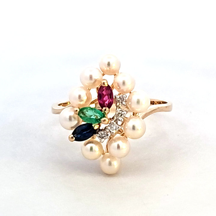 14KY Pearl and Gemstone Estate Ring