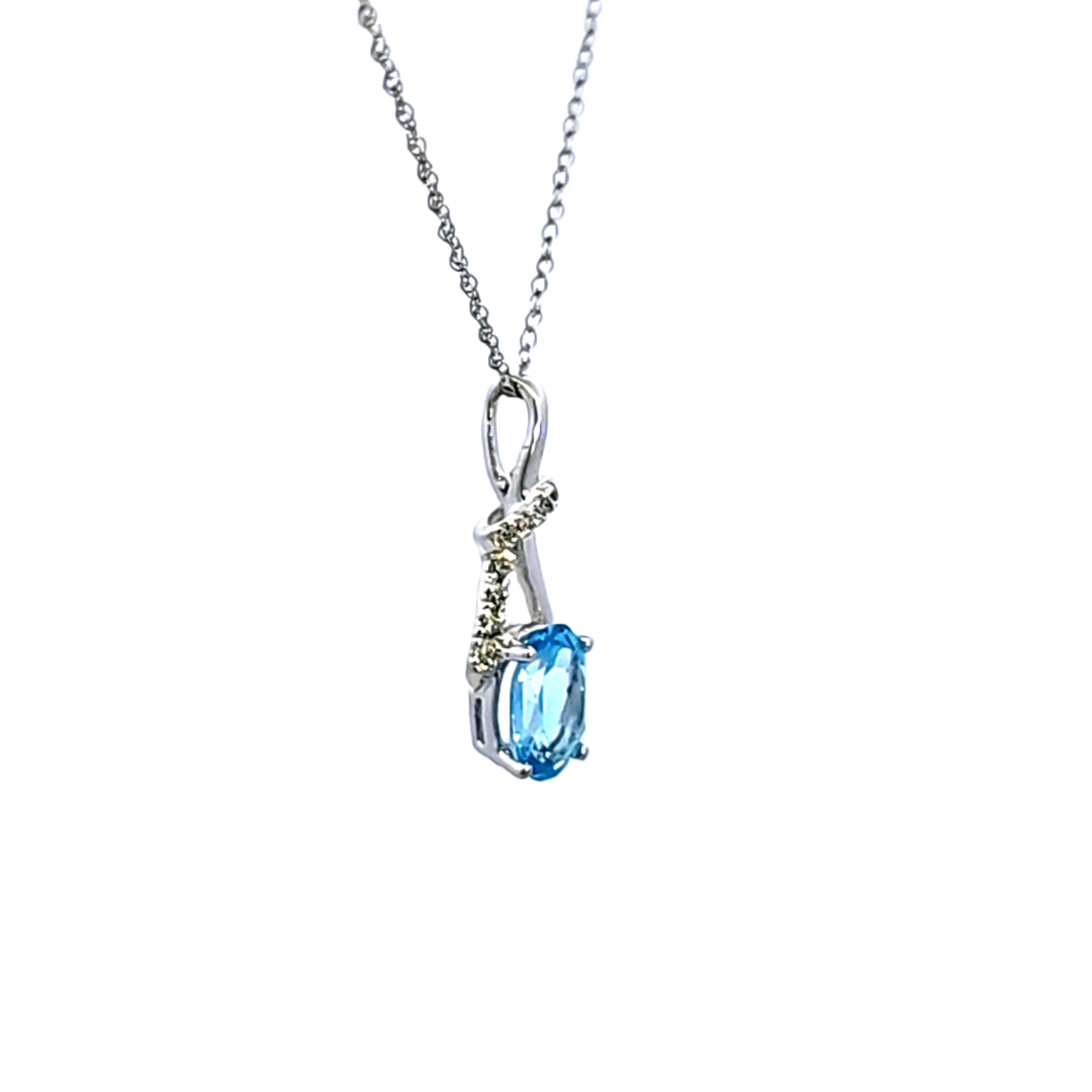 14KW Blue Topaz and Diamond Pendant