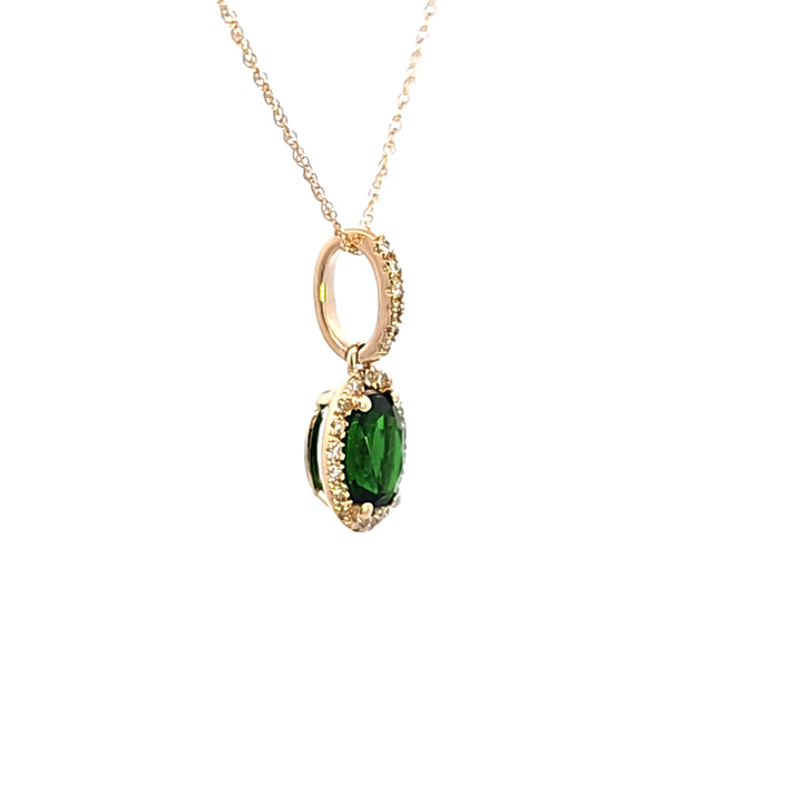14KY Russalite Chrome Diopside and Diamond Pendant Necklace