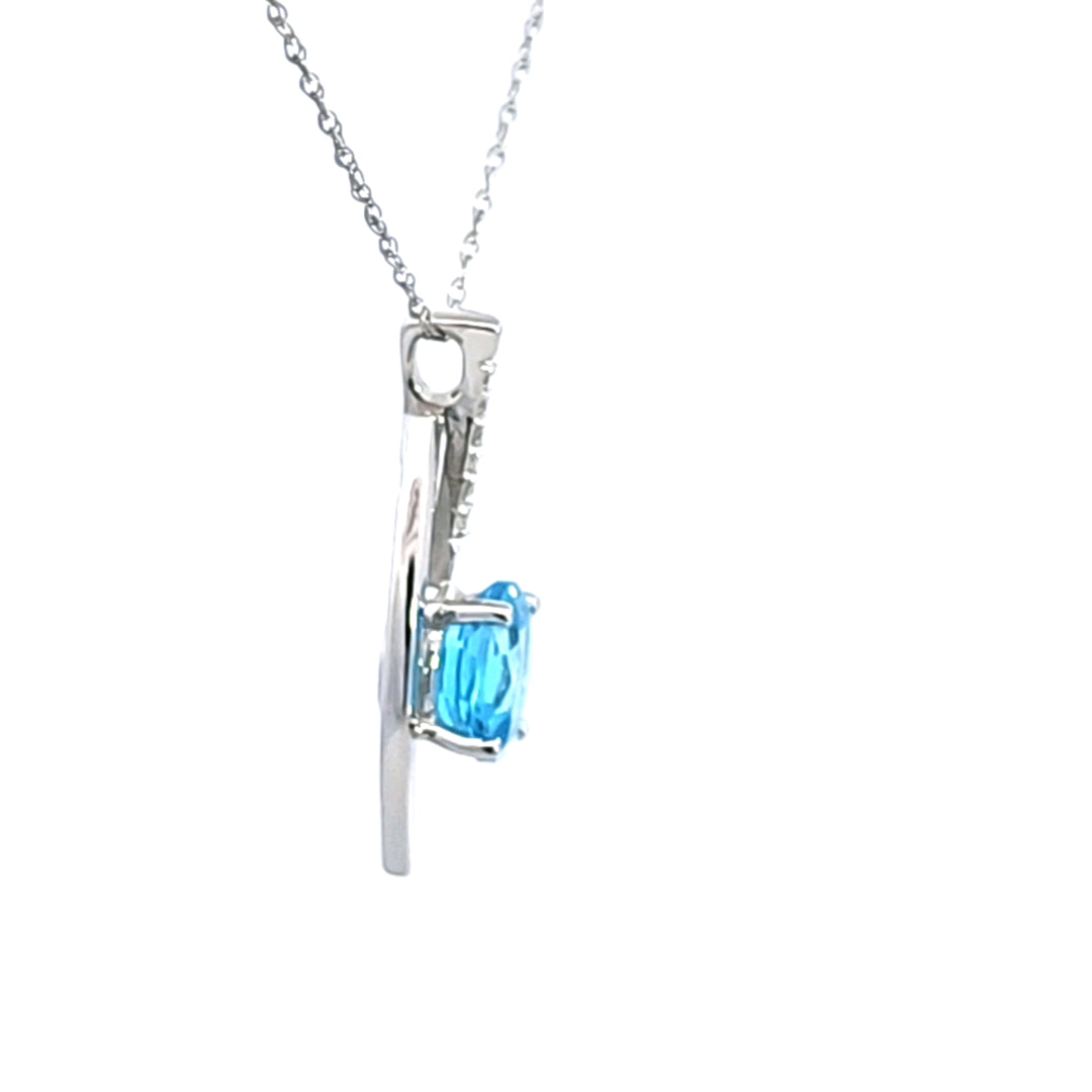 14KW Blue Topaz and Diamond Pendant