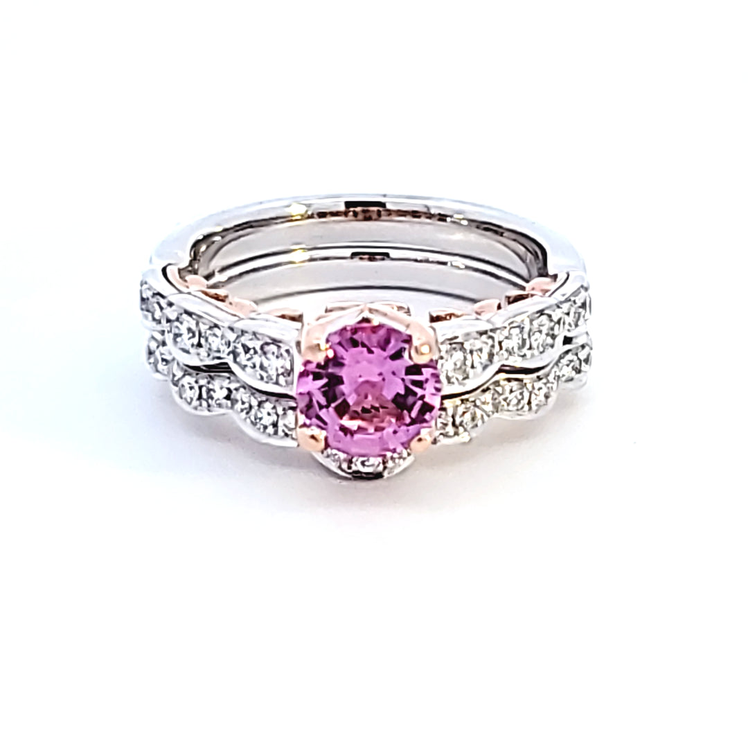 14KTT Round Pink Sapphire Wedding Set