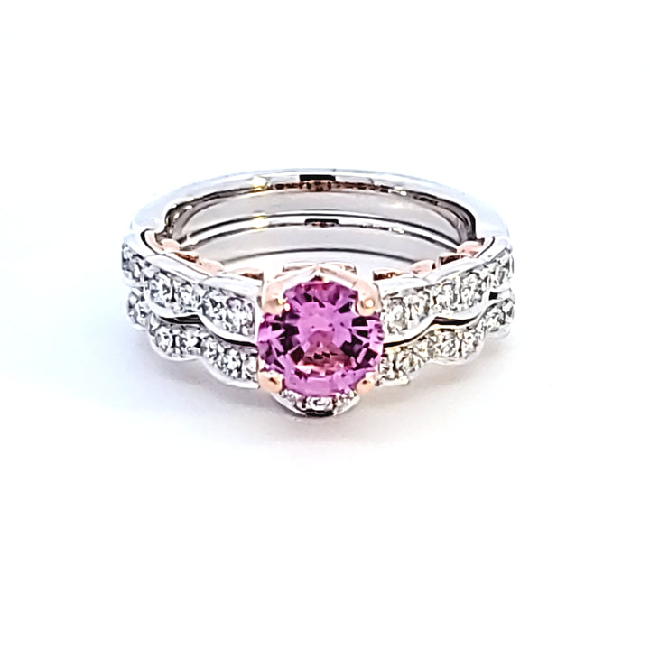 14KTT Round Pink Sapphire Wedding Set