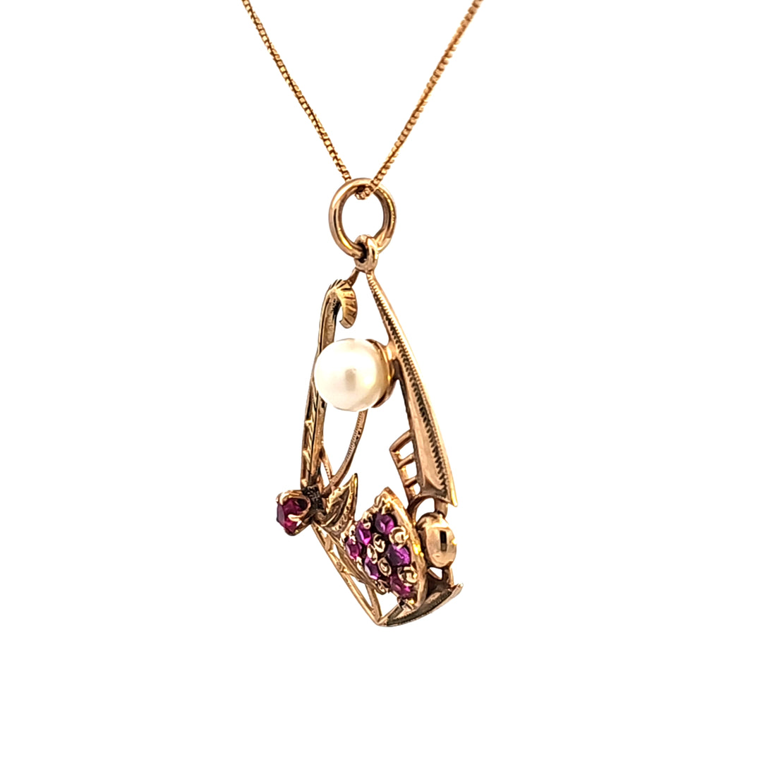 10KY Ruby and Pearl Estate Pendant