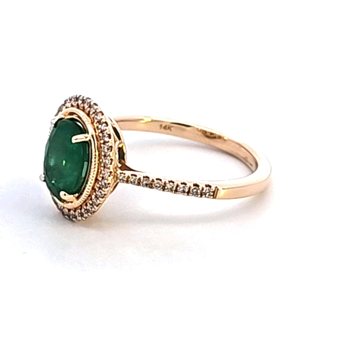 14KY Oval Emerald and Diamond Ring