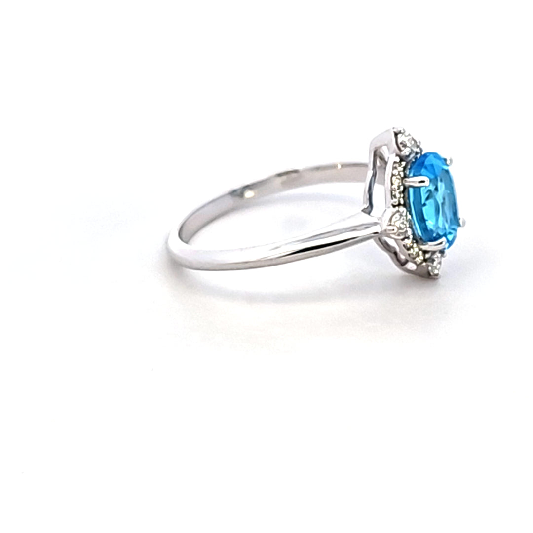 14KW Blue Topaz and Diamond Estate Ring