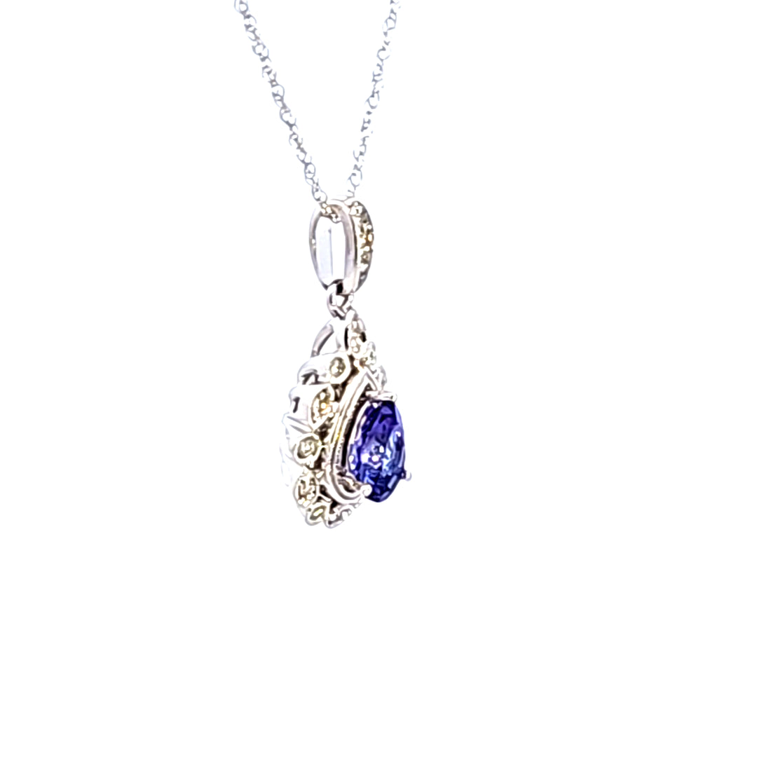 14KW Pear Tanzanite and Diamond Pendant Necklace