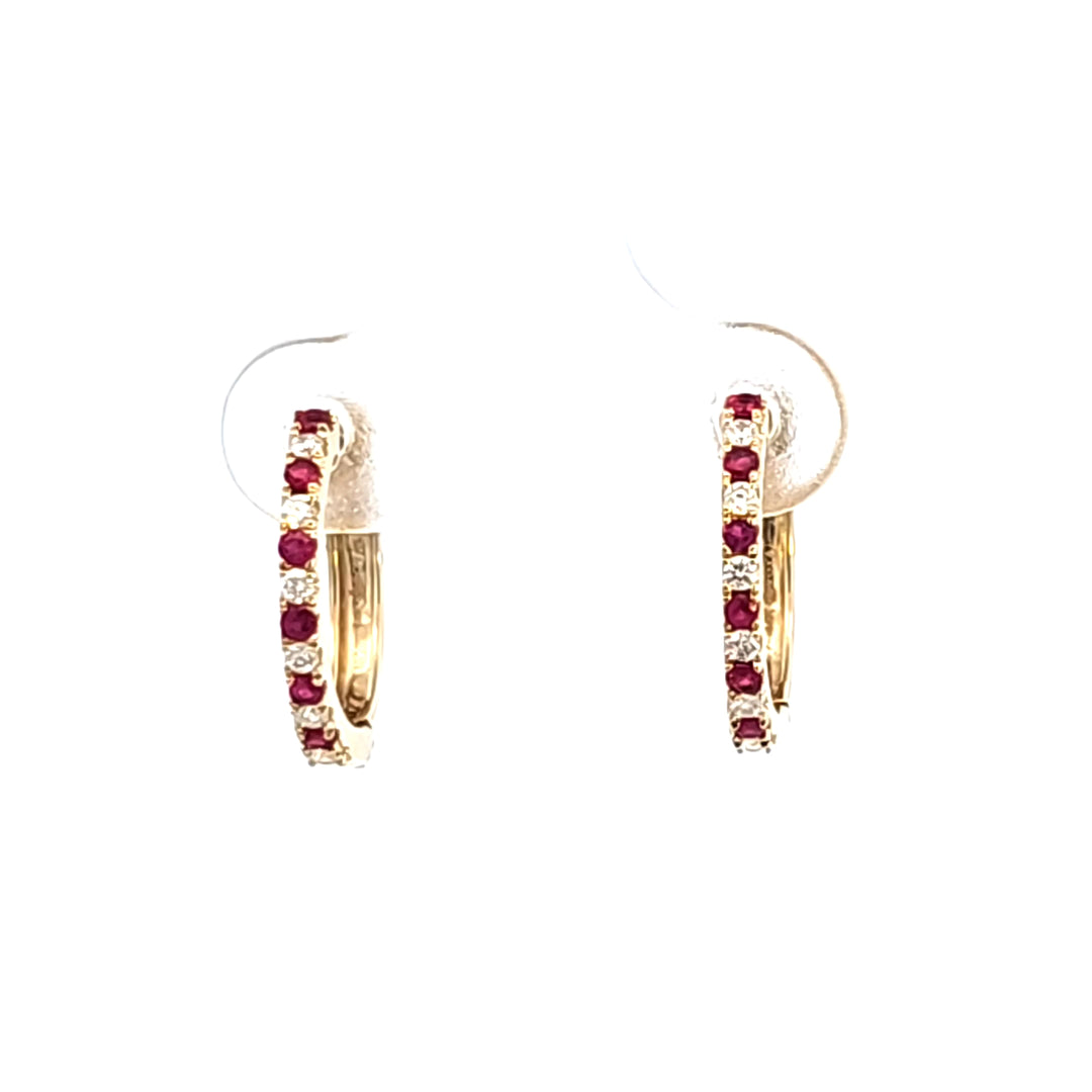 14KY Ruby and Diamond Hoop Earrings