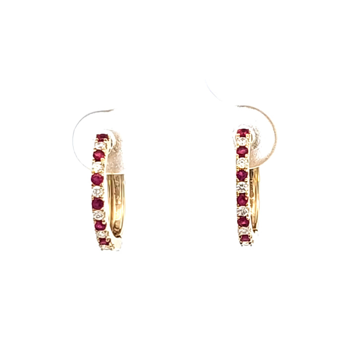 14KY Ruby and Diamond Hoop Earrings