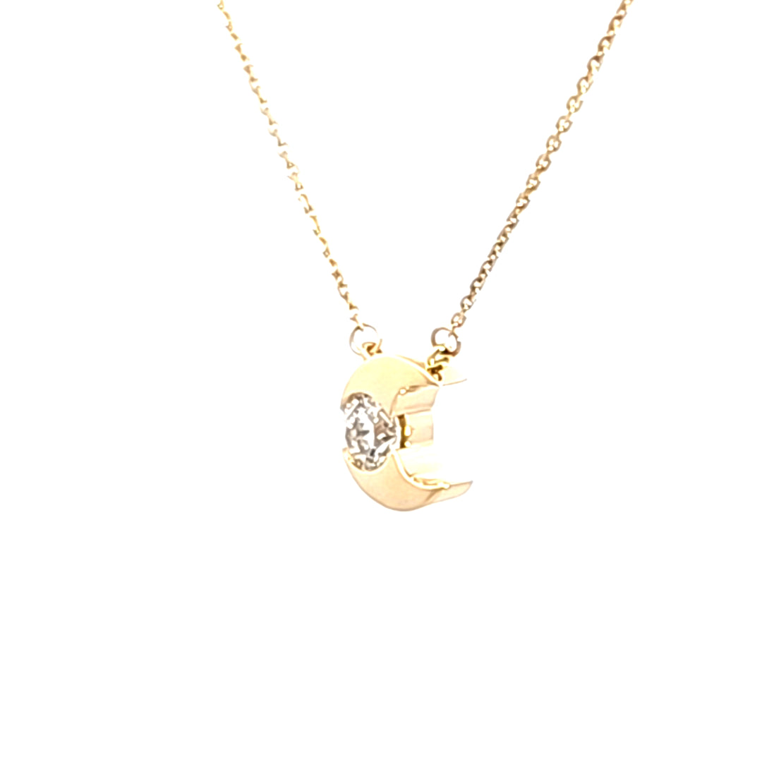18KY Hearts On Fire Charmed Half Moon Diamond Necklace