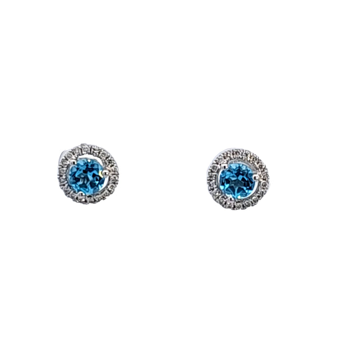 14KW Blue Topaz and Diamond Earrings