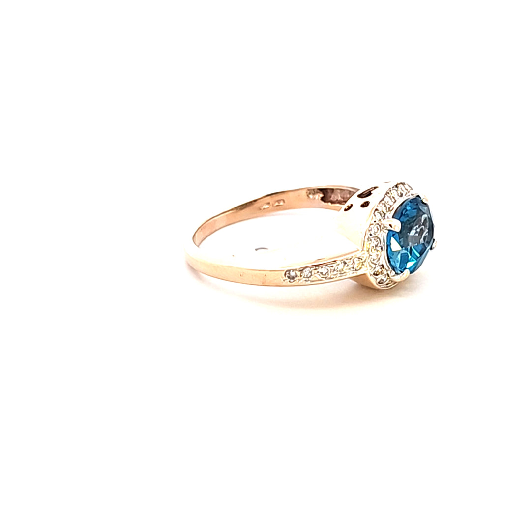 14KY Blue Topaz and Diamond Estate Ring