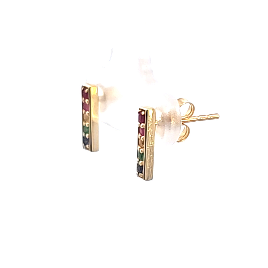 14KY Multicolored Sapphire Bar Earrings