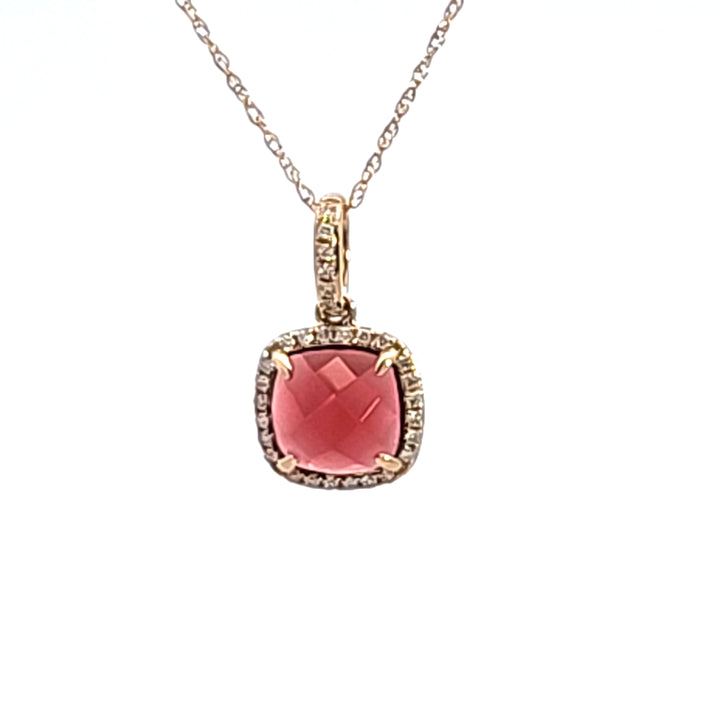 14KY Cushion Garnet and Diamond Pendant Necklace