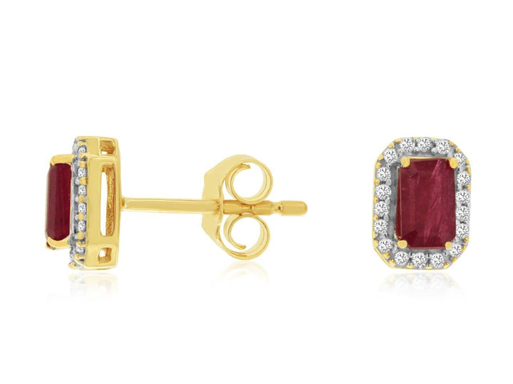 14KY Emerald Ruby and Diamond Halo Earrings