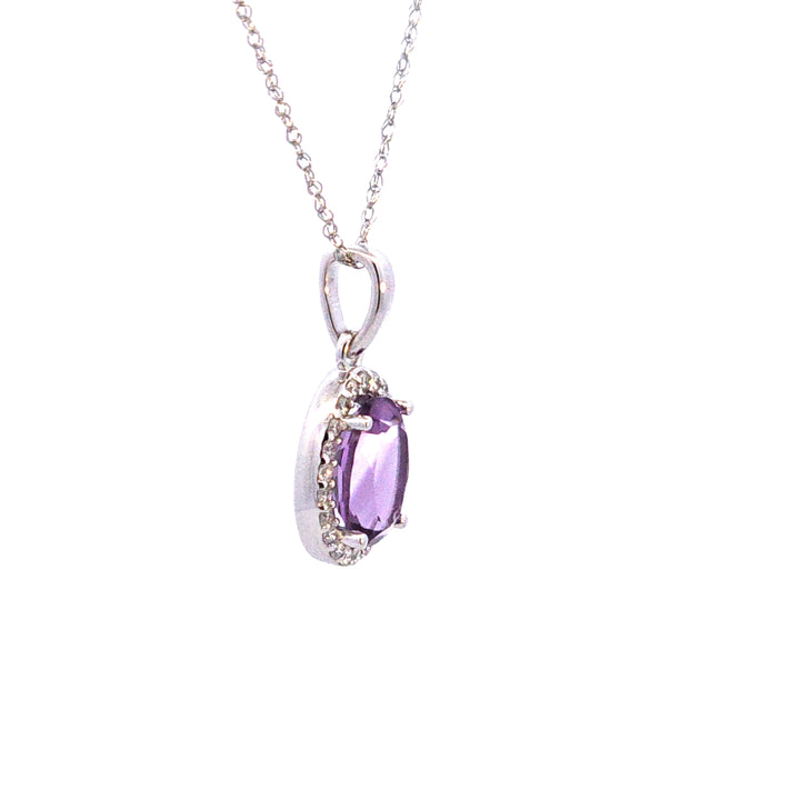 14KW Amethyst and Diamond Pendant Necklace