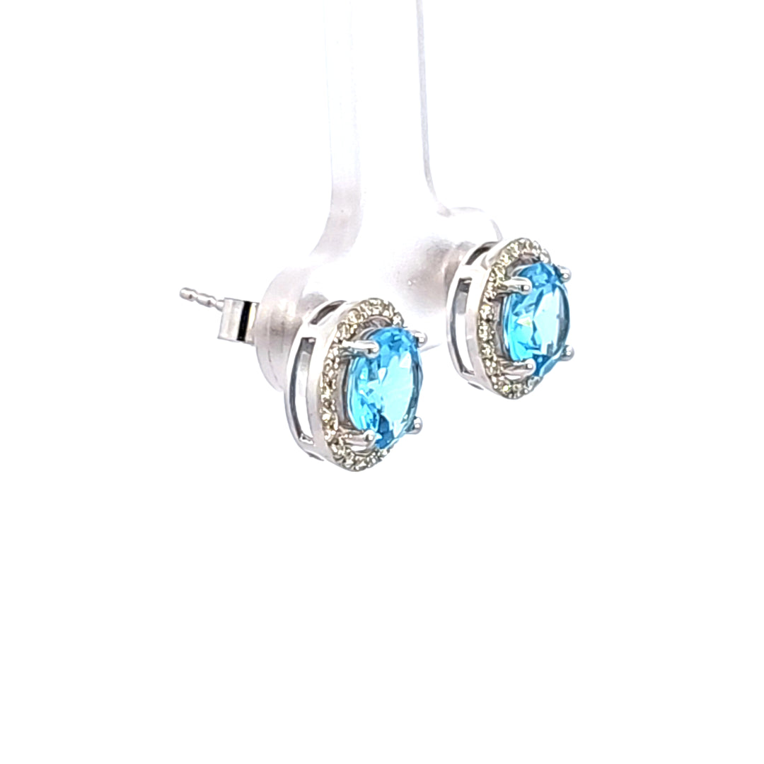 14KW Blue Topaz and Diamond Earrings