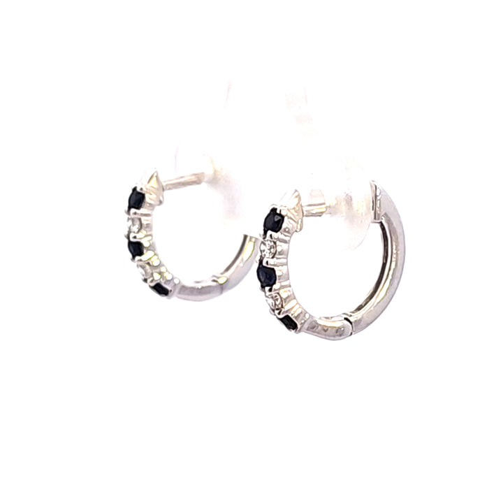 14KW Blue Sapphire and Diamond Hoop Earrings