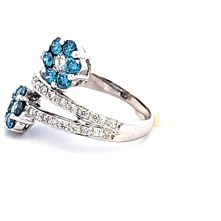 18KW White and Blue Diamond Flower Estate Ring