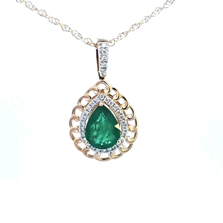 14KY Emerald and Diamond Pendant