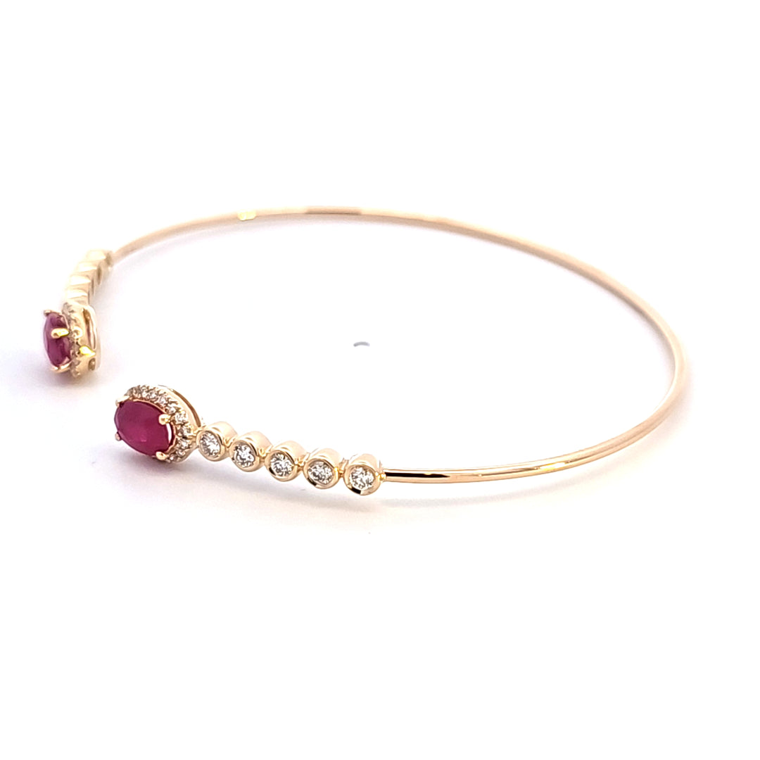 14KY Ruby and Diamond Open Bangle Bracelet