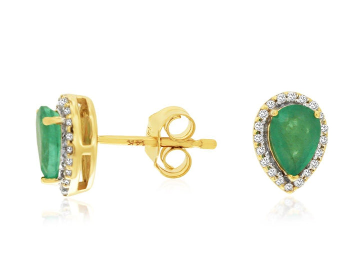 14KY Pear Emerald and Diamond Earrings