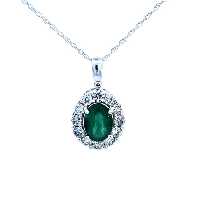 14KW Emerald and Diamond Pendant