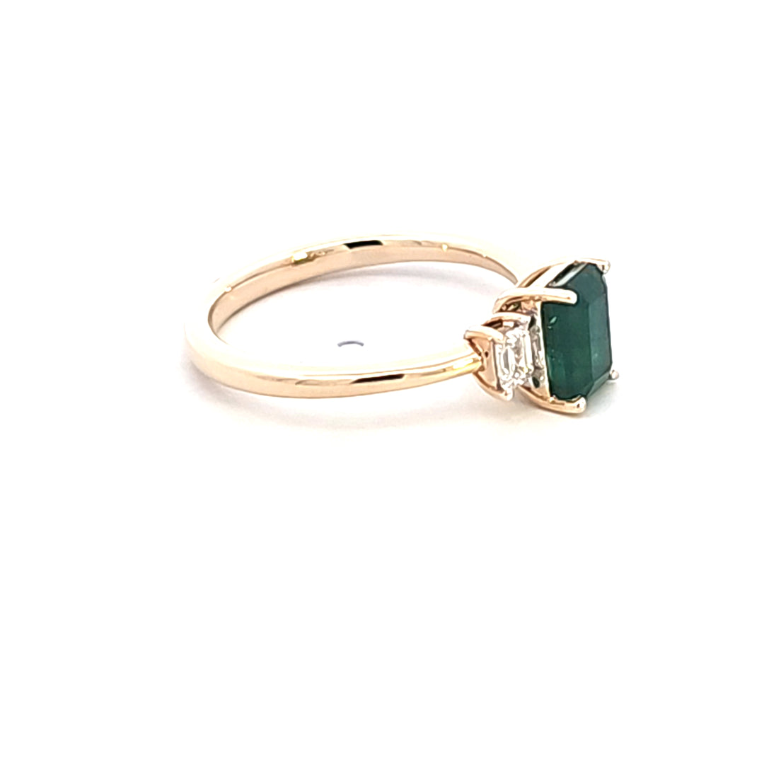 14KY Emerald Cut Emerald and Diamond Fashion Ring