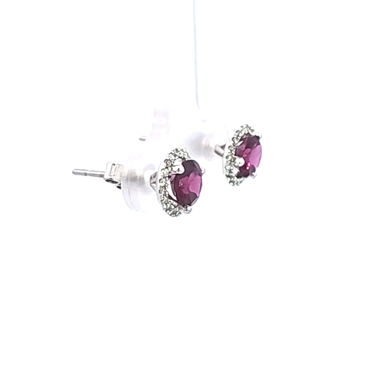 14KW Rhodolite Garnet and Diamond Halo Earrings