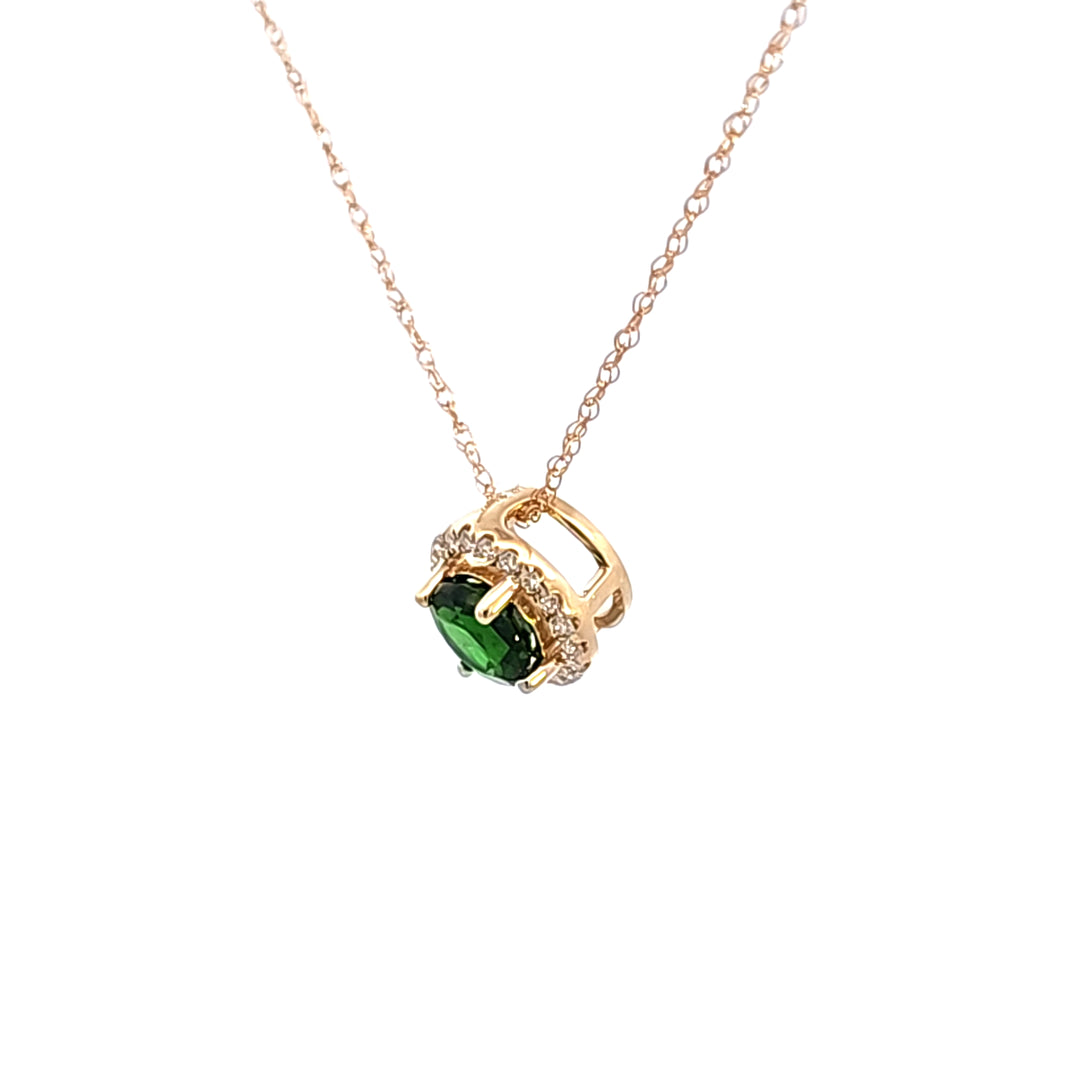 14KY Russalite Chrome Diopside and Diamond Pendant Necklace