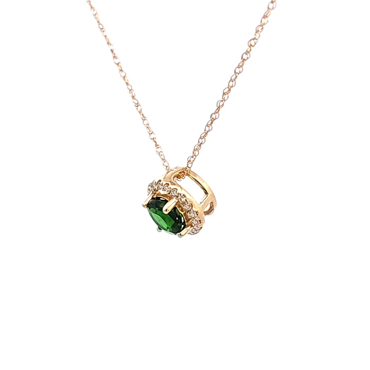 14KY Russalite Chrome Diopside and Diamond Pendant Necklace