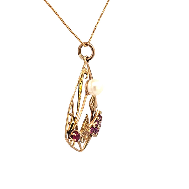 10KY Ruby and Pearl Estate Pendant