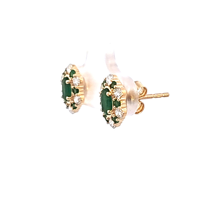 14KY Emerald and Diamond Halo Earrings