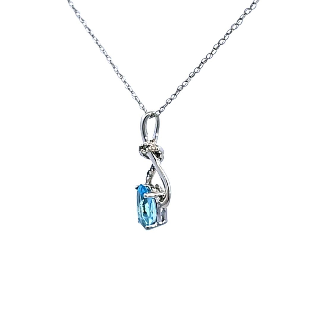 14KW Blue Topaz and Diamond Pendant