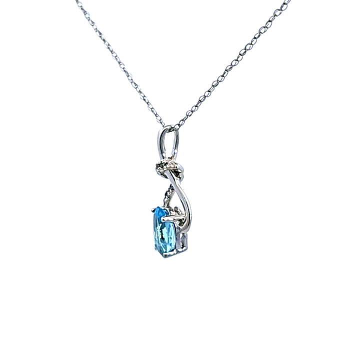 14KW Blue Topaz and Diamond Pendant