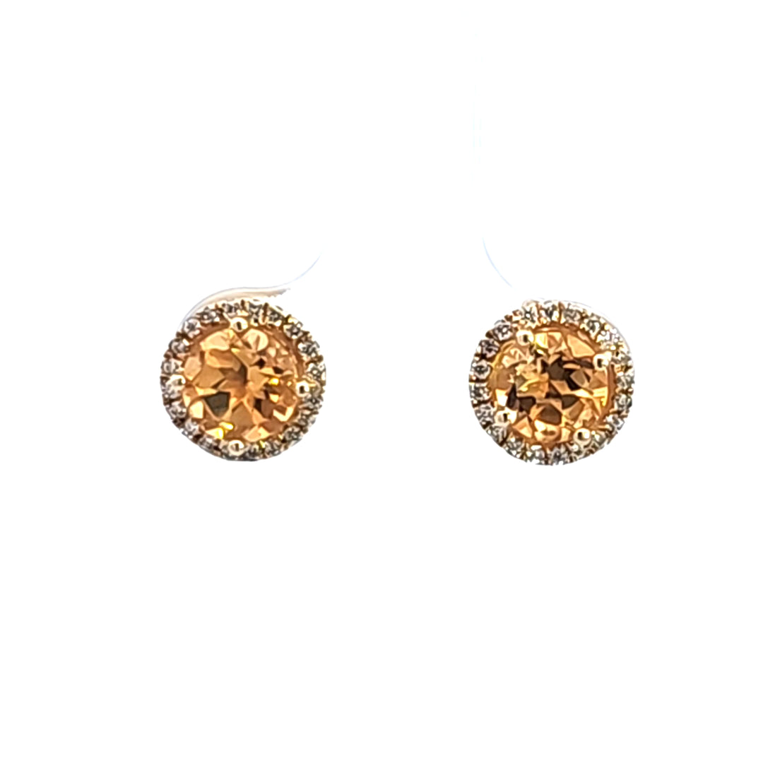 14KY Citrine and Diamond Halo Earrings