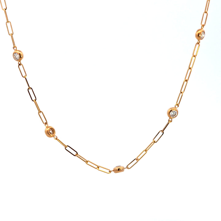 14KY Paper Clip Diamond Bezel Station Necklace