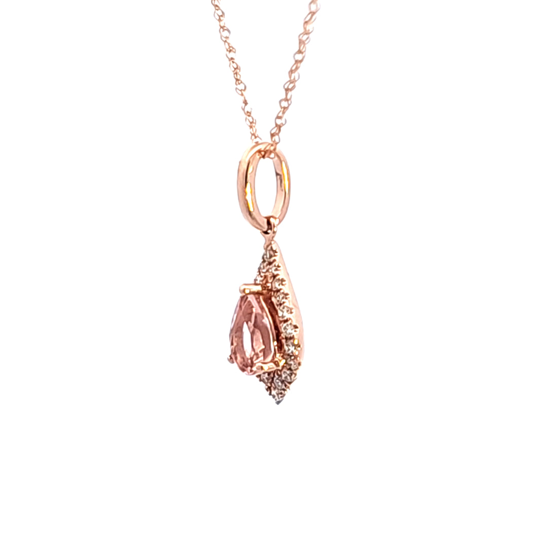 14KY Morganite and Diamond Pendant Necklace