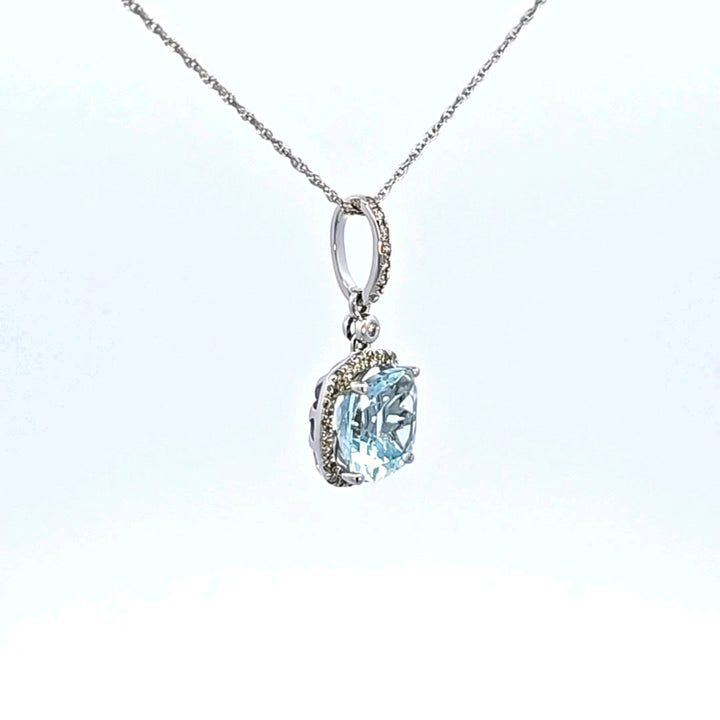 14KW Aquamarine and Diamond Pendant